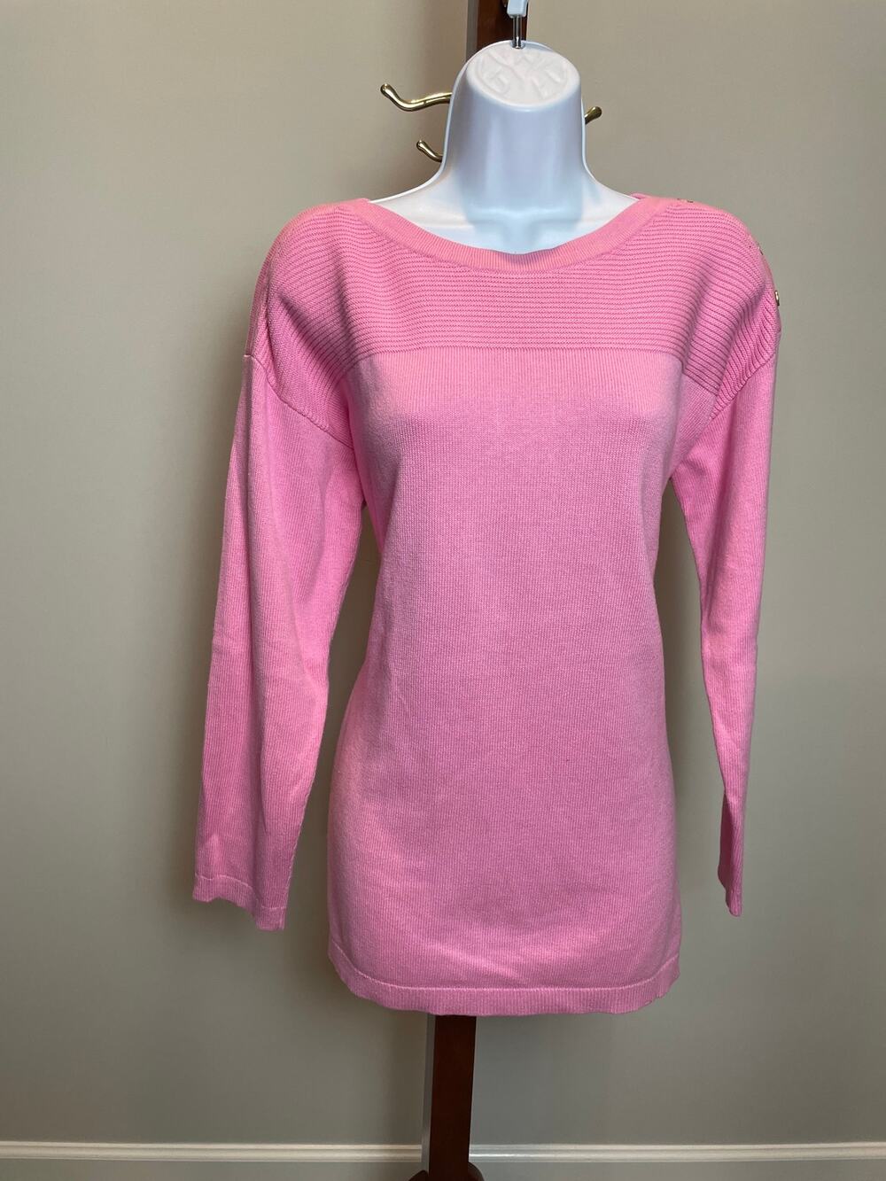Talbots Textured Ribbed Boatneck Long Sleeve Sweater Size L Pink Cotton